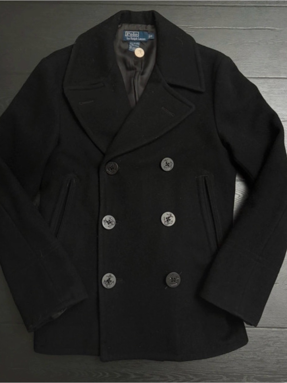 Polo Ralph Lauren Men's Small Black Double-Breasted Wool Peacoat